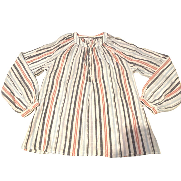 Time and Tru All Cotton Long Sleeve Peasant Style Stripe Womens top blouse S 4-6 - Picture 2 of 10